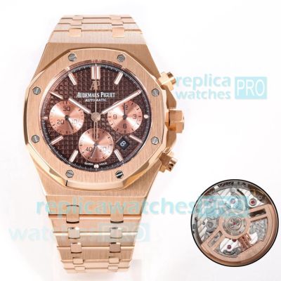 Luxury Clone Audemars Piguet Royal Oak Brown Dial Rose Gold Cal.4401 Chronograph Watch 